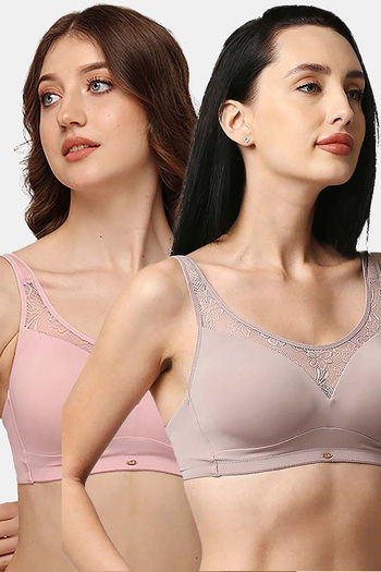 Buy Soie Padded Non Wired Full Coverage T-Shirt Bra (Pack of 2) - Multicolor